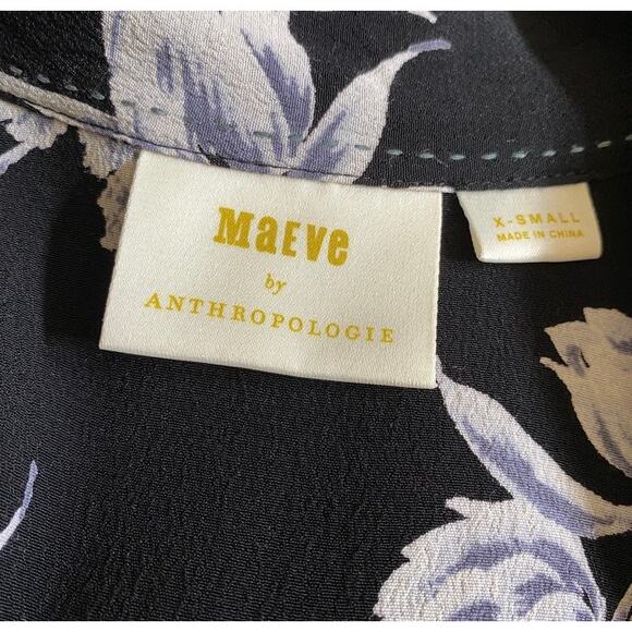 Anthropologie Maeve Button Up Floral Ruffle
Trim Blouse XS Black Short Sleeve - Picture 10 of 11